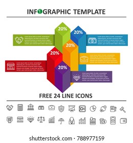 infographic template with modern concept, free 24 line icons