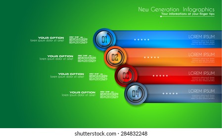 Infographic template for modern data visualization and ranking. Clean Glass Effect numbered buttons with space for text and a hand drawn doodles sketch background with marketing design elements.