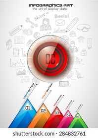 Infographic template for modern data visualization and ranking. Clean Glass Effect numbered buttons with space for text and a hand drawn doodles sketch background.Ideal for printed materials depliant.