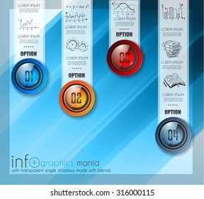 Infographic template for modern data visualization and ranking. Clean Glass Effect numbered buttons with space for text and a hand drawn doodles sketch background with marketing design elements.