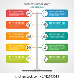 Infographic template of multidirectional pointers on a signpost with numbers 6 options or steps.transportation, presentation, navigation, indicator, decision, design, information, 
direction, growth,