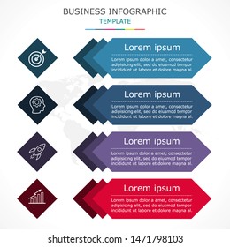 Infographic template of multidirectional pointers on a sign layer with numbers 4 options or steps. Use for transportation, presentation, navigation, indicator, decision, growth. 