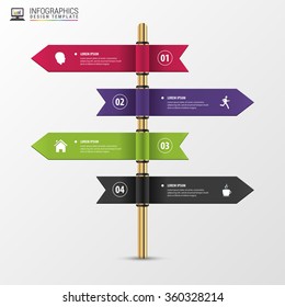 Infographic template of multidirectional pointers on a signpost. Vector