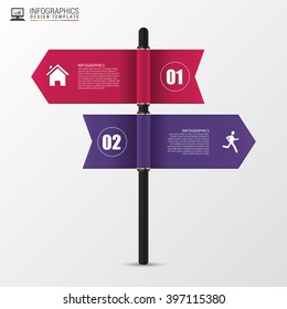 Infographic template of multidirectional pointers on a signpost. Vector illustration