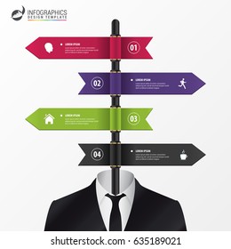 Infographic template of multidirectional pointers on a signpost. Vector illustration