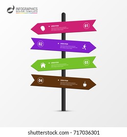 Infographic template of multidirectional pointers on a signpost. Vector illustration