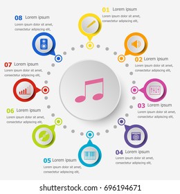 Infographic template with music icons, stock vector