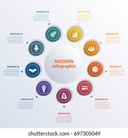 Infographic template nine option circles  banner what can be used as business presentation,chart, diagram, table, workflow layout