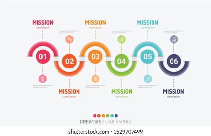 Infographic template with numbers 6 option can be used for workflow layout, diagram, number step up options.