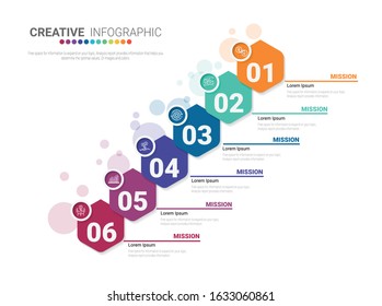 Infographic template with numbers 6 option can be used for workflow layout, diagram, number step up options.