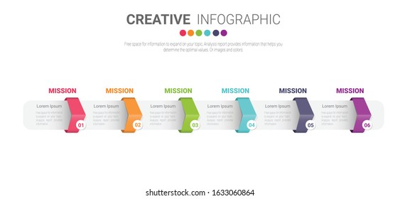 Infographic template with numbers 6 option can be used for workflow layout, diagram, number step up options.