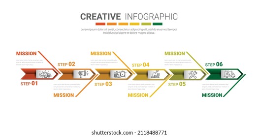 La plantilla de infografía con la opción números 6 se puede utilizar para las opciones de diseño de flujo de trabajo, diagrama, escalón de número.