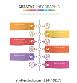 Infographic template with numbers 6 option can be used for workflow layout, diagram, number step up options.