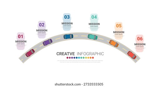 O modelo de infográfico com opção de números 6 pode ser usado para layout de fluxo de trabalho, diagrama, opções de incremento de número. Vetor EPS.