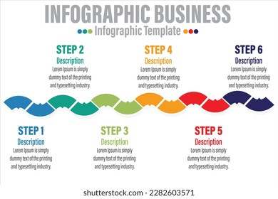 Infographic template with numbers 6 Step or Six 6 option can be used for workflow layout, diagram, number step up options.