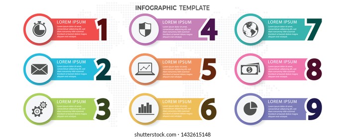 Infographic template with numbers 9 options.