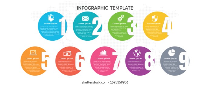 Infographic template with numbers 9 options.