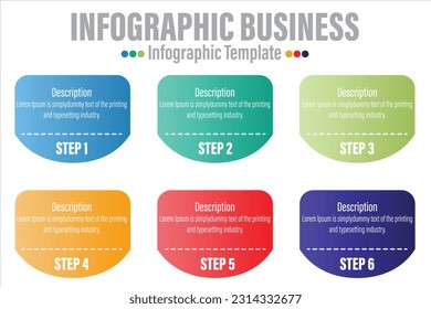 Infographic template with numbers six 6 option can be used for workflow layout, diagram, number step up options.