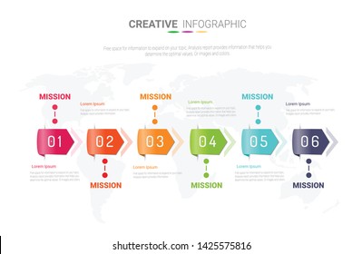 Infographic template with numbers six option can be used for workflow layout, diagram, number step up options.