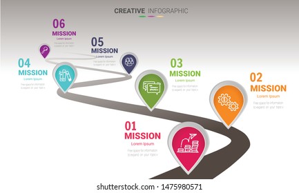 Infographic template with numbers six option can be used for workflow layout, diagram, number step up options.