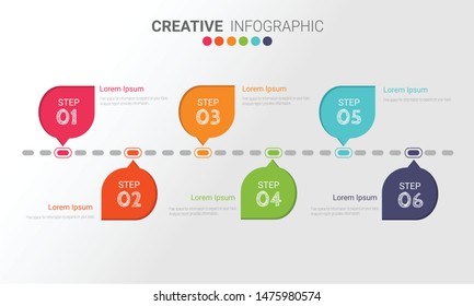 Infographic template with numbers six option can be used for workflow layout, diagram, number step up options.