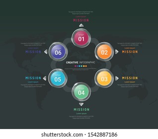 Infographic template with numbers six option can be used for workflow layout, diagram, number step up options.