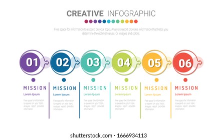 Infographic template with numbers six option can be used for workflow layout, diagram, number step up options.