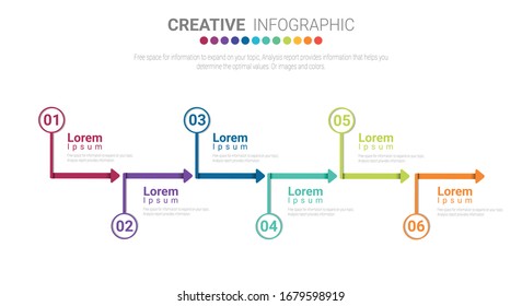 Infographic template with numbers six option can be used for workflow layout, diagram, number step up options.