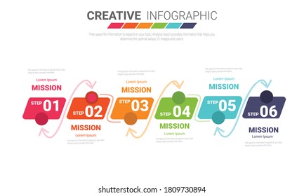 Infographic template with numbers six option can be used for workflow layout, diagram, number step up options.