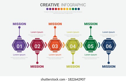 Infographic template with numbers six option can be used for workflow layout, diagram, number step up options.