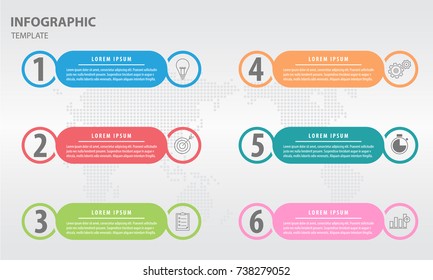Infographic template with numbers six options. Vector