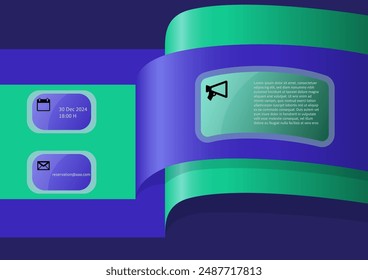Plantilla infográfica de estilo de libro abierto con cuadro de texto en degradado brillante en color verde y azul. Diseño de Vector para presentación, folletos, póster, Web, tarjeta o etc. 