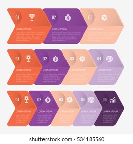 infographic template orange and purple with 3, 4, 5 steps
