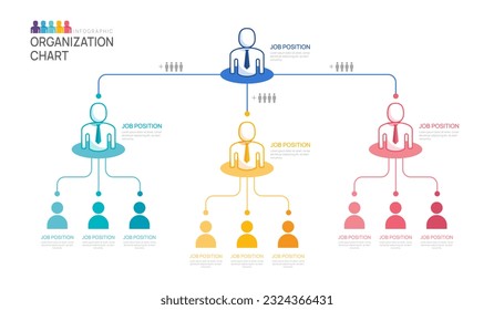 Infografik-Vorlage für Organigramme mit Icons für Geschäftsleute. Vektorgrafik für Unternehmen.