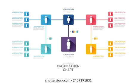 Plantilla de infografía para organigrama con iconos de avatar de negocios. infografía de Vector para empresas.