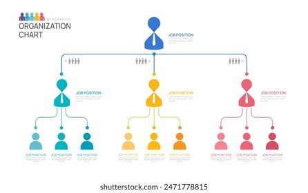 Plantilla de infografía para organigrama con iconos de personas de negocios. Vector infografía para empresas.