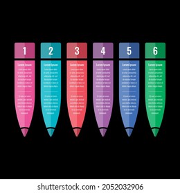 infographic template with pen on black background. education information template