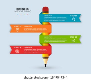 Infographic template with pencil and four elements for text, education infographics