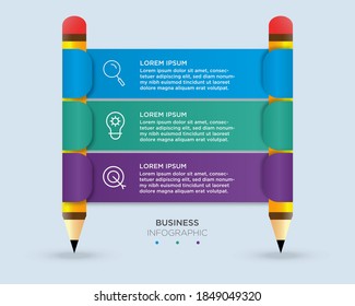 Infographic template with pencil and three elements for text, education infographics.