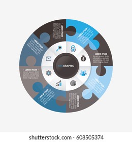 infographic template pie black and blue charts with 8 steps