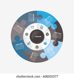 infographic template pie black and blue charts with 7 steps