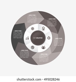 infographic template pie black charts with 6 steps
