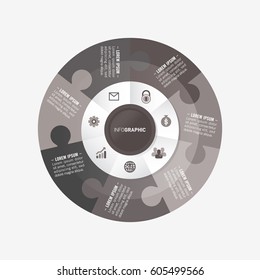 infographic template pie black charts with 7 steps