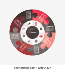 infographic template pie black and red charts with 8 steps
