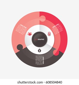 infographic template pie black and red charts with 3 steps