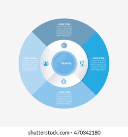 infographic template pie blue charts with 4 steps