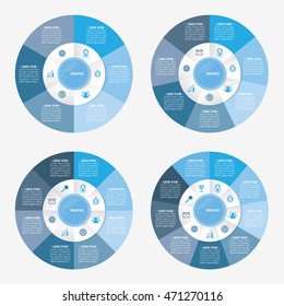 Infographic Template Pie Blue Charts With 6, 7, 8, 9 Steps