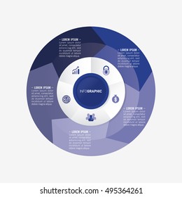 infographic template pie blue charts with 5 steps