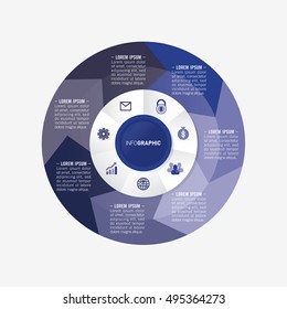 infographic template pie blue charts with 7 steps