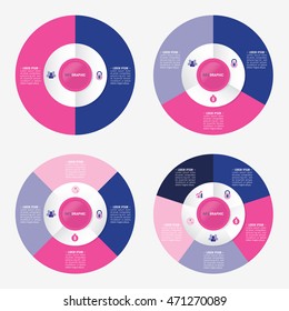 infographic template pie blue and pink charts with 2, 3, 4, 5 steps